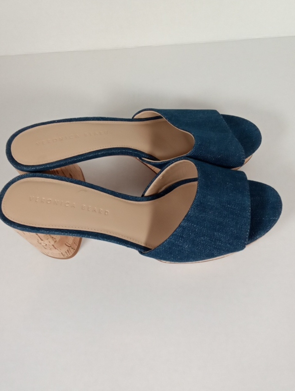 Veronica Beard Womens Dali Denium Cork Mule Blue Open Toe Sexy Size 9.5M